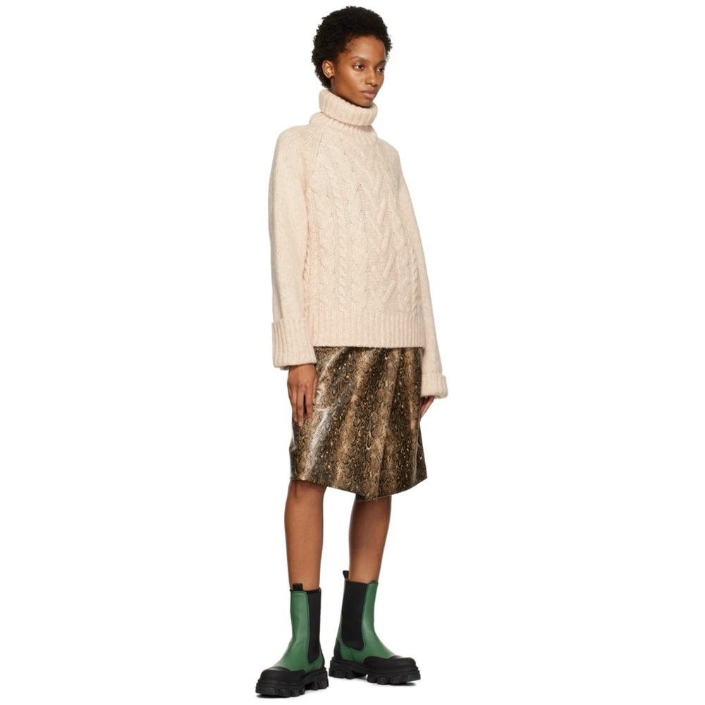 NWT Ganni Coated snake-embossed faux-leather wrap midi skirt